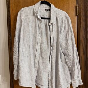 Quince Navy and White Striped Linen Shirt
